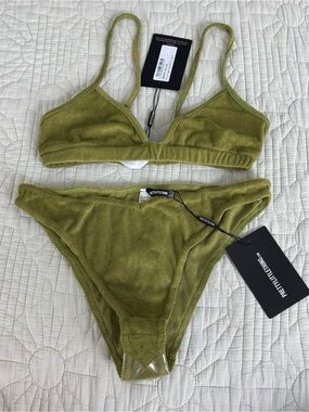 PrettyLittleThing Olive Green Velvet Bikini Set